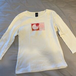 GAP White 3/4 Sleeve Cotton Shirt with Shiny circle Design small
